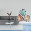 Tropical Deer Head Resin Statue Creative Animal Figurine with Palm Leaves Wooden Wall Art Jungle