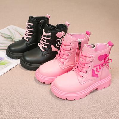 Stivali alla Moda in Pelle per Ragazze Fondo Spesso Stivali da Principessa per Bambini Morbidi Traspiranti Abbinamento Colori Toppa a Forma di Cuore Stivali da Passerella per Bambini