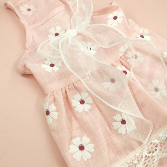 Kleid für Hunde und Katzen, großer Blumendruck am Saum, Spitze, atmungsaktiv, ärmellos, plissiert, Prinzessinnen-Stil, Schlingenkleid, Haustierkleidung