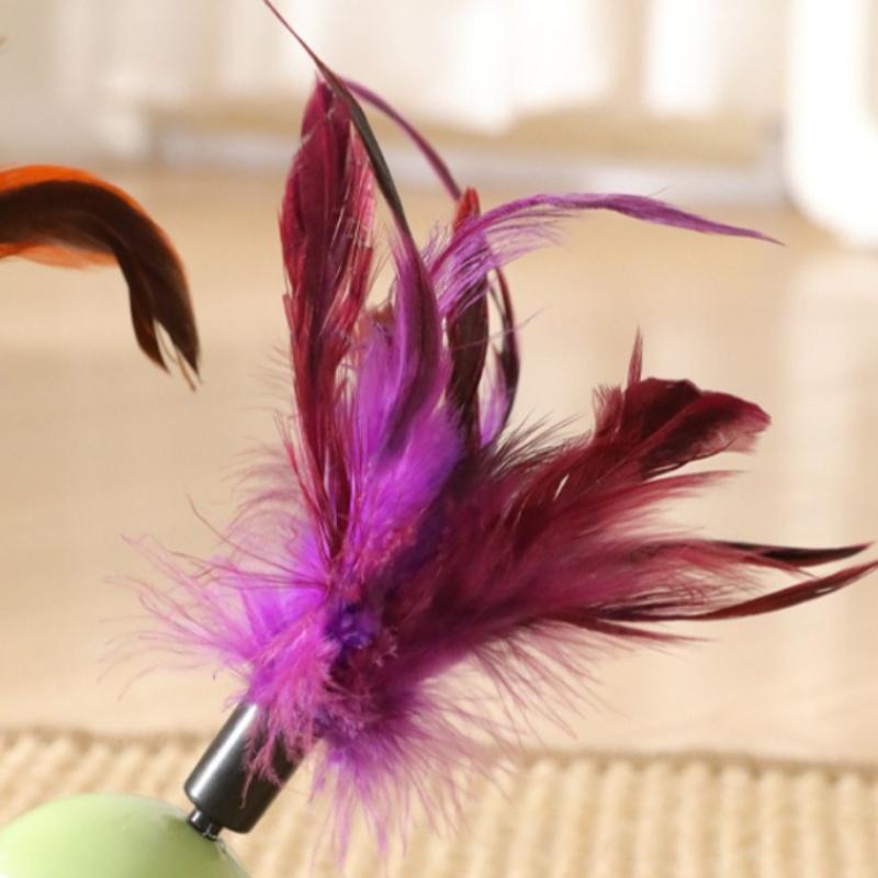 Cat Teaser Toy Feather Ball Wobble Doll Sounding Interactive Kitten Toy Teeth Cleaning Bite-resistant Cat Toy Supplies