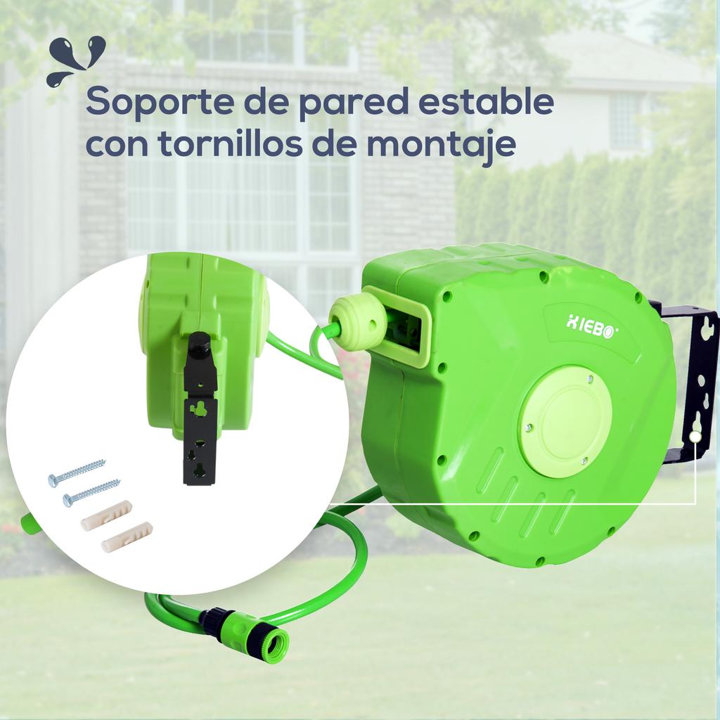 Garden Hose Reel, Automatic Roll-Up, with Spray Gun
