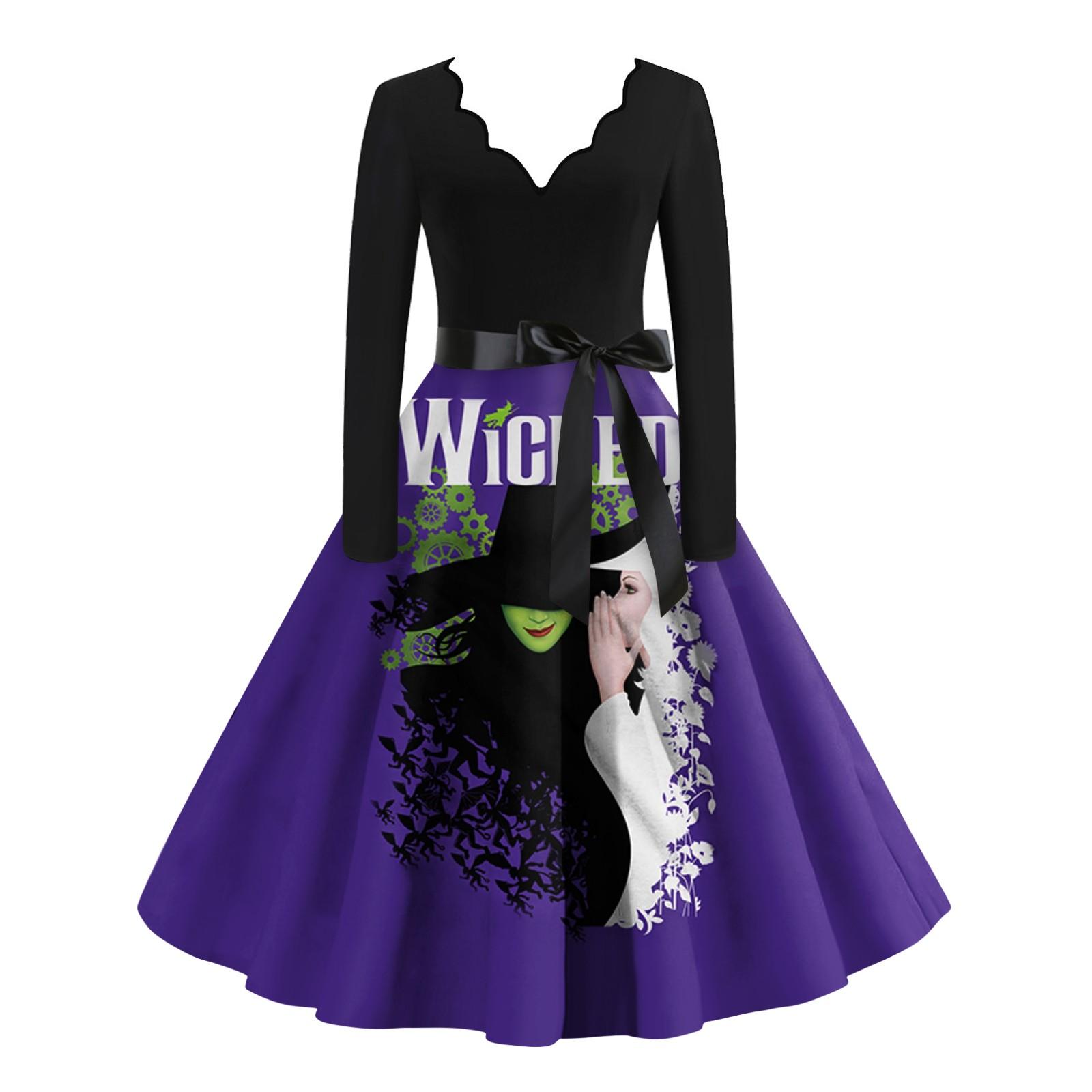 

Женское облегающее элегантное платье-халат с V-образным вырезом и высокой талией с принтом ведьмы и длинными рукавами XL