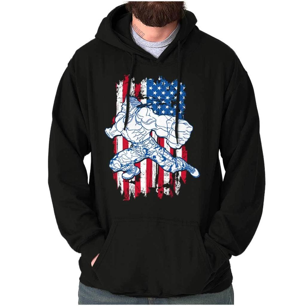 Street Fighter Video Game Guile USA Flag Hoodie Hooded Sweatshirt Men Women