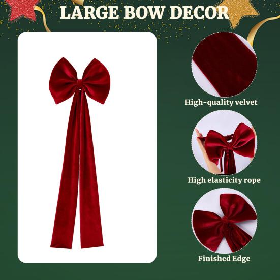 Christmas Chair Sashes Bows Large Velvet Chair Cover Back Tie Supplies for Christmas Banquet Home Wedding Event Holiday Party Decor