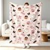 1pc Cozy Pink Flannel Blanket Suitable for Sofa Bed Car Camping - Soft Warm Thick Suitable for All- Bedspread with Pumpkin Print, Contemporary Bedding