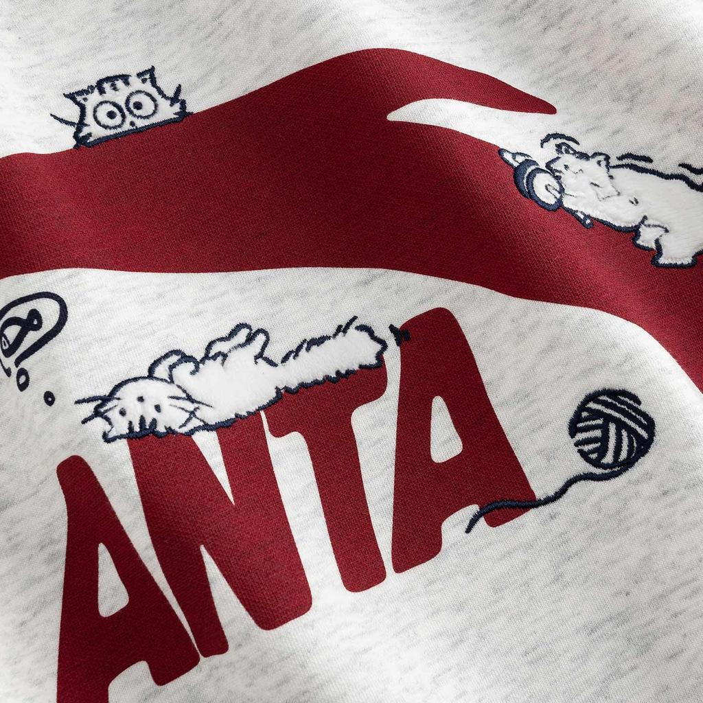 Anta Cat Print Fleece Loose Warm Pullover Fashion Sports Casual Trendy Versatile Long Sleeve Sweatshirt Women Tops Gray Gray-Floral 962618704-1