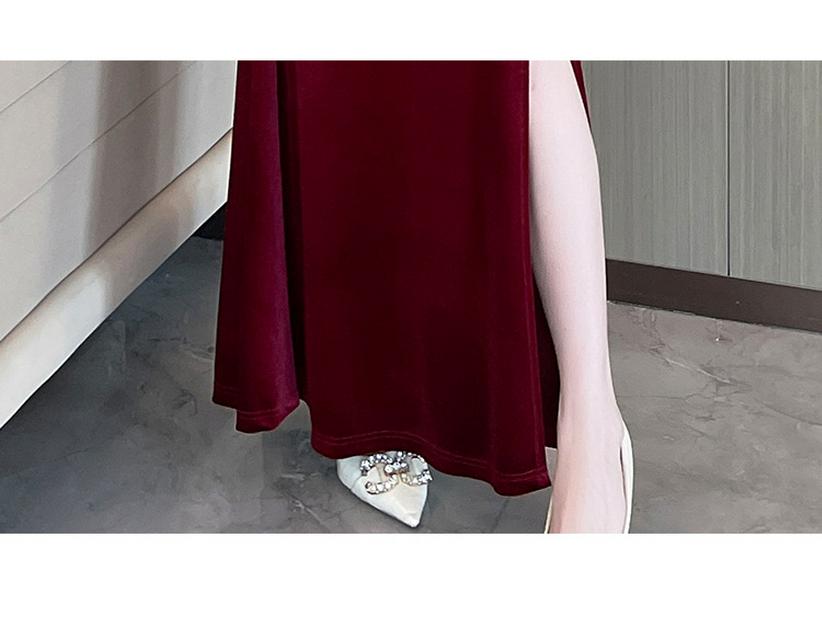 Elegant Velvet V-Neck Slit Maxi for Nightclub