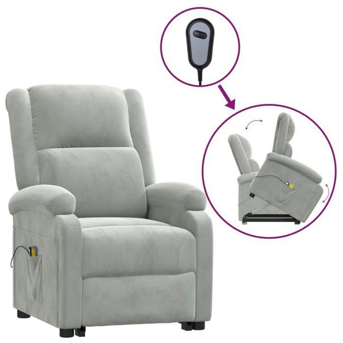 VidaXL Fauteuil de massage Gris clair Velours 3124836