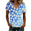 Women's Casual V Neck Short Sleeve Floral Print T Shirt Top Lightweight Comfortable Summer Tee with Daisy Pattern