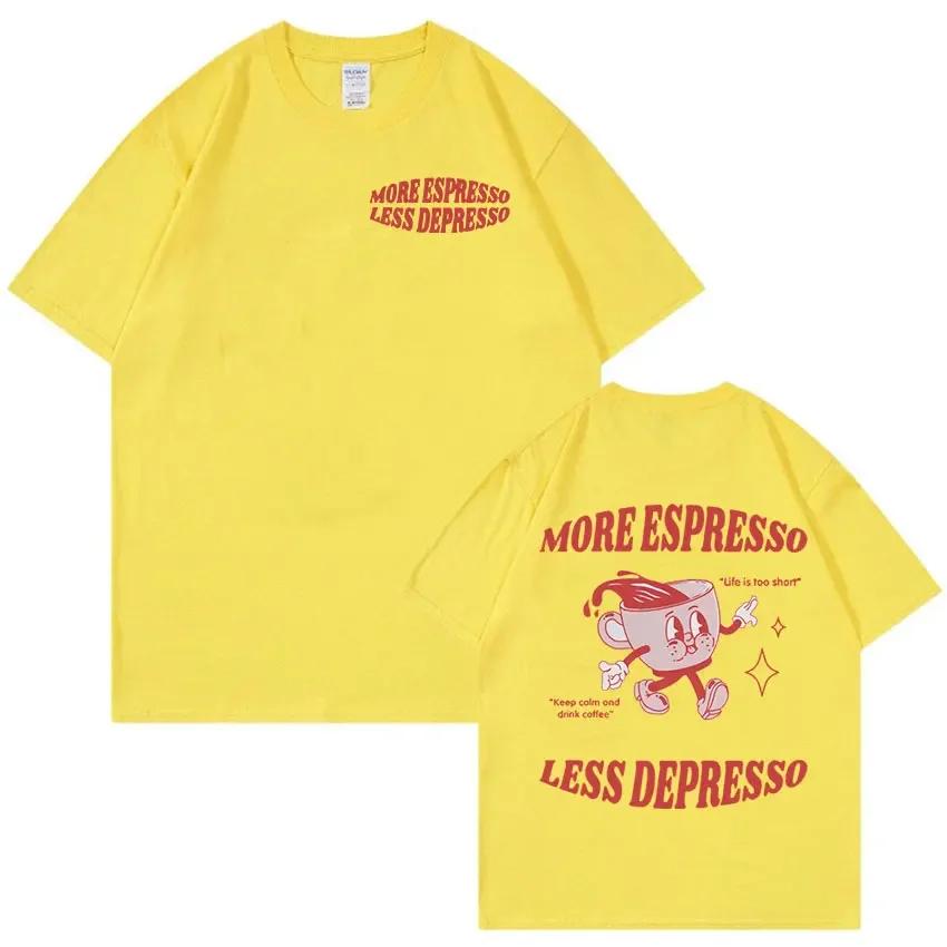 Funny More Espresso Less Depresso Retro Cartoon Tee Shirt Men Women Harajuku High Quality Tshirt 100 Cotton Oversized T Shirts