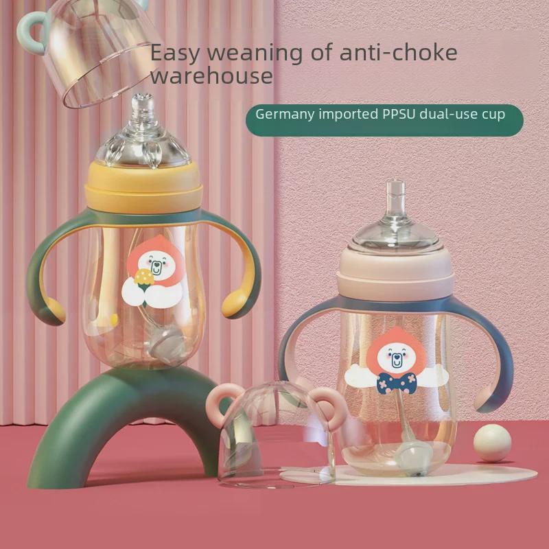 Širokoúhlá PPSU kojenecká láhev, antikoliková, odolná proti pádu, silikonová s brčkem