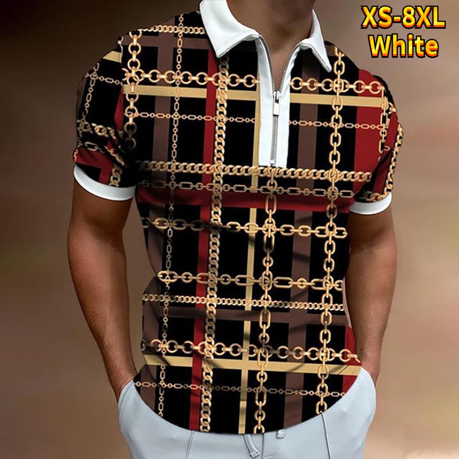 Casual Lapel T-shirt Young Men's Fashion Zipper T-shirt Short Sleeve T-shirt Men's 3D Black and Red Stripes Print T Shirt