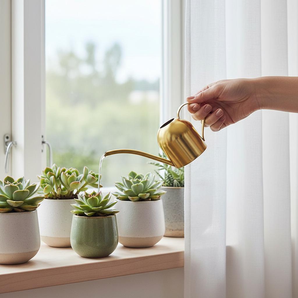 Golden 500ML Stainless Steel Watering Can with Long Spout - Green Plant Sprayer & Small Garden Sprinkler