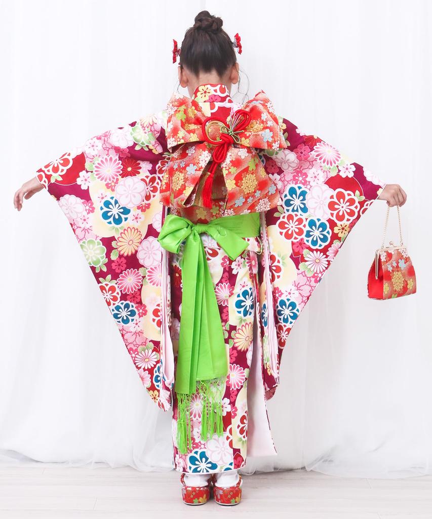 Kimono 7 Jahre altes Mädchen, komplettes Set, Datum, geknotet, faltbar, Shiko Birana, 2 Taillen, Ayaka [KYOETSU] Shichi-Go-San (Kimono, Kragen, Unterwäsche, Obi, Sandalen,