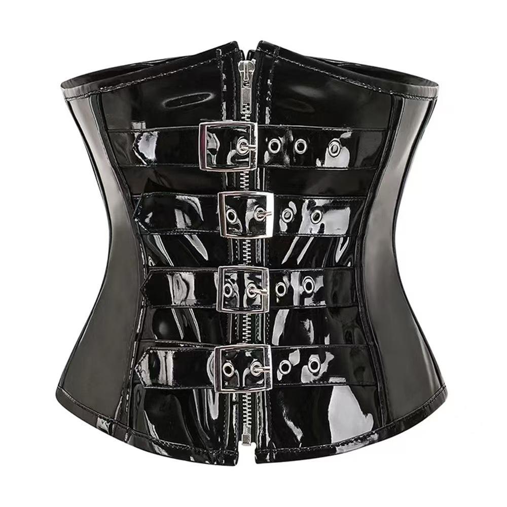 Schwarzes Europäisches Punk-Korsett Oberbekleidung mit Reißverschluss Schnalle und Bund für Damen Bruststütze und Körperformung XS schwarz