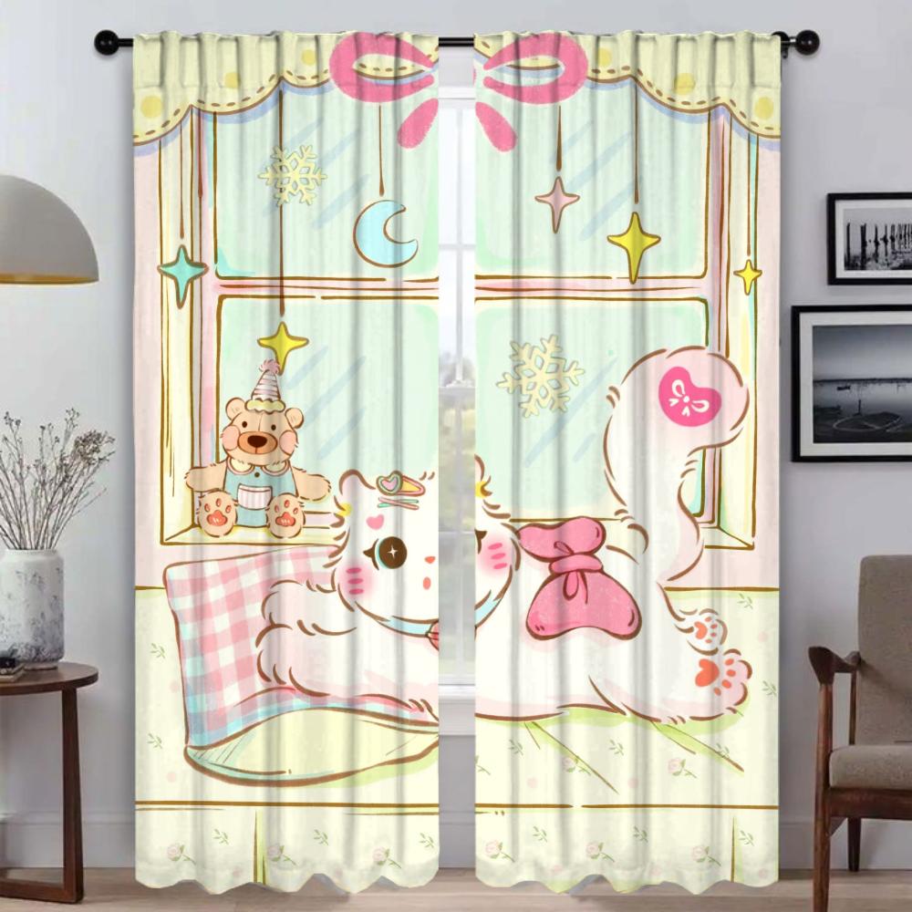 Pink Cat Shades Curtains Child Room Tulle for Bedroom Blackout Curtain Home Interior Curtains 2 Pieces Partition Living Kitchen