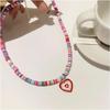 Surfer Heishi Choker Necklace for Women Soft Polymer Clay Necklace Clay Record Disc Beads Necklace Love Heart Pendant Necklace Boho Beach Necklace
