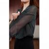 Women's Elegant V-neck Black Polka Dot Chiffon Lace-up Top