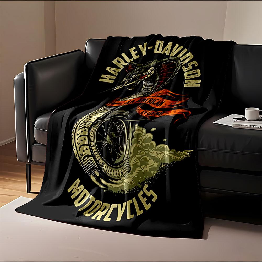 Harley-Davidson Schlangenlogo Decke für alle Jahreszeiten Decke Mittagspause Überwurf Geschenk