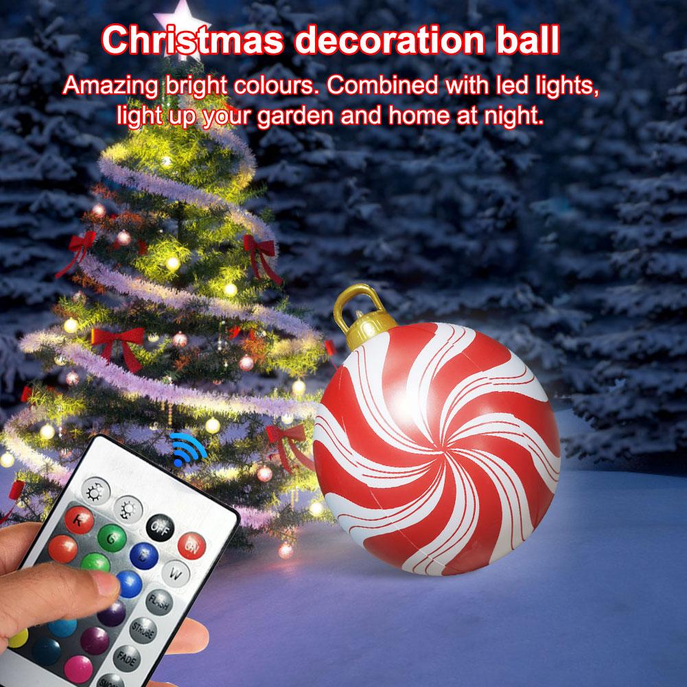 24 Inch Light Up PVC Inflatable Christmas Ball New Years Christmas Ornaments with Light Christmas Decorations Ball Holiday Decor