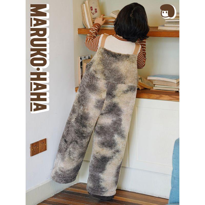 Toothpick Maru Maru and His Friends Gradient Teddy Fleece Overalls Autumn and Winter Thick Girls' Faux Lamb Wool Casual Pants