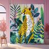Tropical Jungle Leopard Cheetah Shower Curtain, Wild Animal Palm Leaf Waterproof Bathroom Decor Fabric Curtain  With Hooks