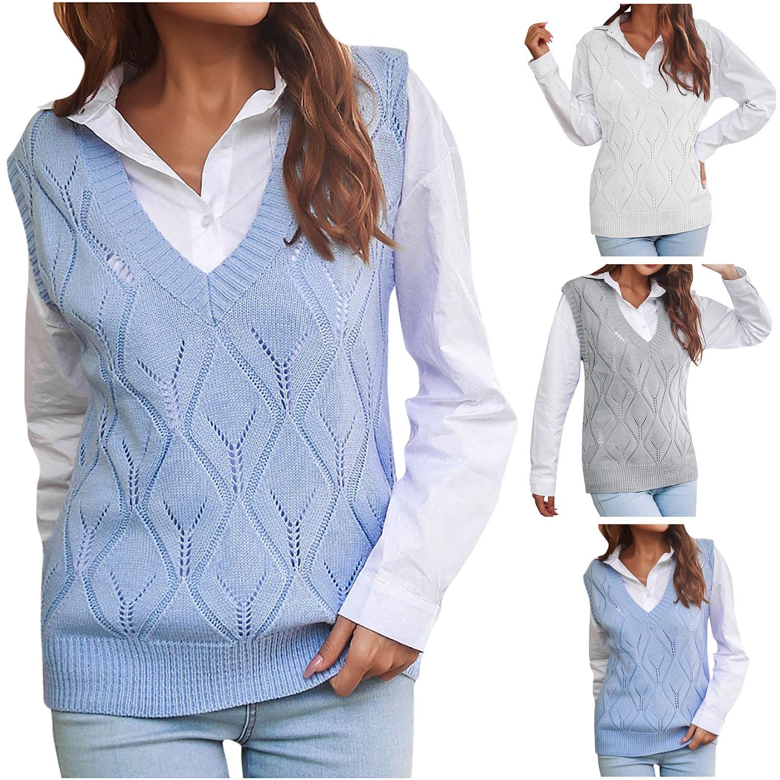 

Повседневный свободный вязаный жилет в студенческом стиле, модный женский свитер с v-образным вырезом и v-образным вырезом