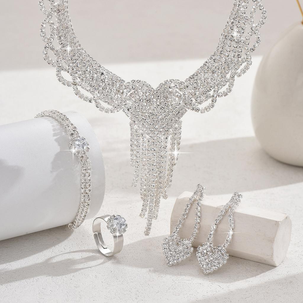 5/4/3PC Women's Fashion Design Peach Heart Tassel Earrings Necklace Bracelet Set Wedding Banquet Party Holiday Gift