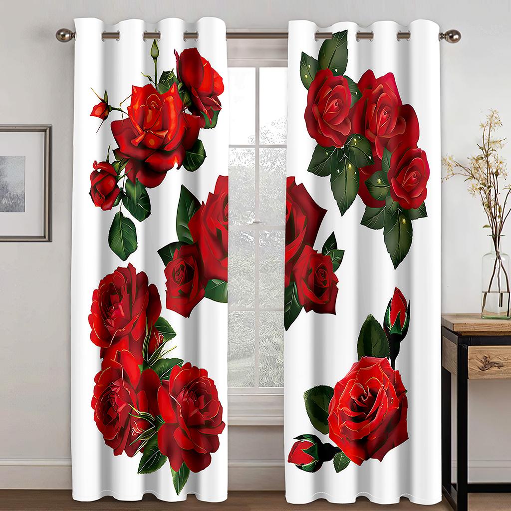 Romantic Red Rose Flowers Love Girl On Sale Window Curtains Drapes for Kids Bedroom Living Room Kitchen Door Home Decor 2Pieces