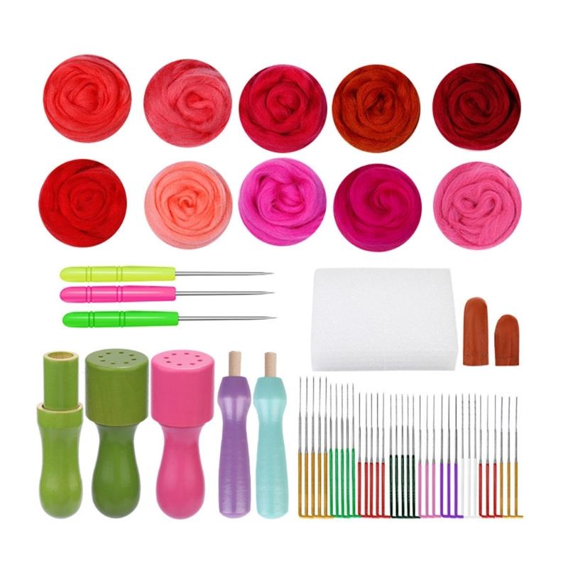 

Wool Felted Set 7/9/10 Color Needle Felting Set with Felting Needle Felting Pad Wool Roving Wood Handle for Beginner