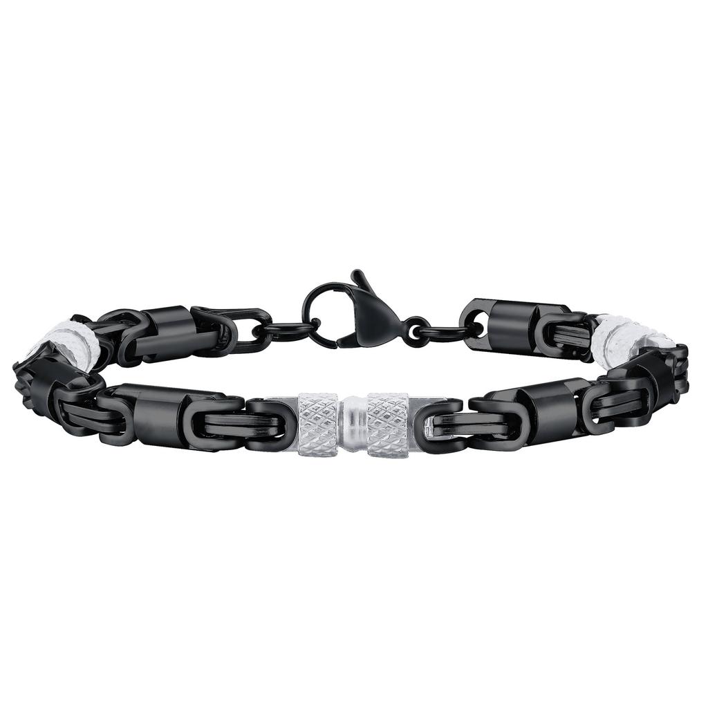 Vnox 6mm Cool Byzantine Bracelets for Men Boys, Black Silver Color Stainless Steel Link Chain Wristband,Punk Rock Hiphop Jewelry