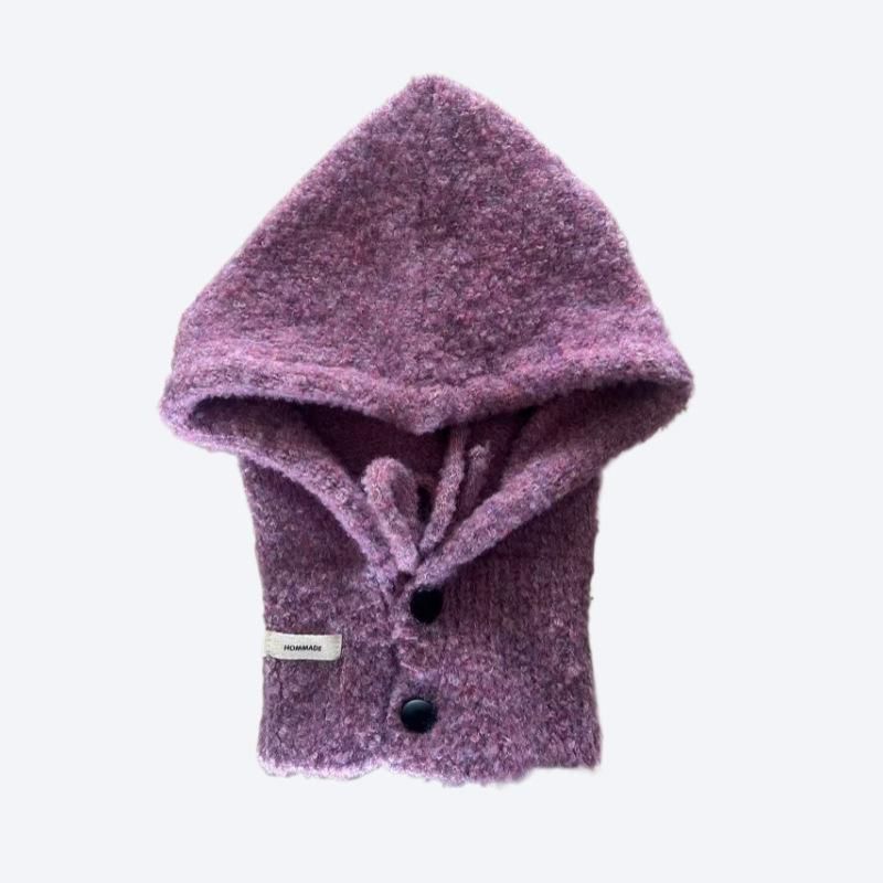 Korean Balaclava hat and scarf integrated women's autumn and winter warm ear protection hooded scarf knitted wool hat