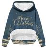 Women's Fashionable Casual Long-Sleeved Christmas Print Fleece-Lined Thick Hooded Sweatshirt