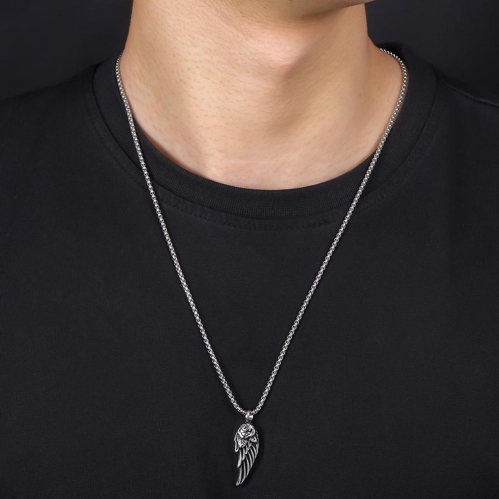 Men's Stainless Steel Angel Wing Perfume Bottle Necklace - Fashion Trend Jewelry