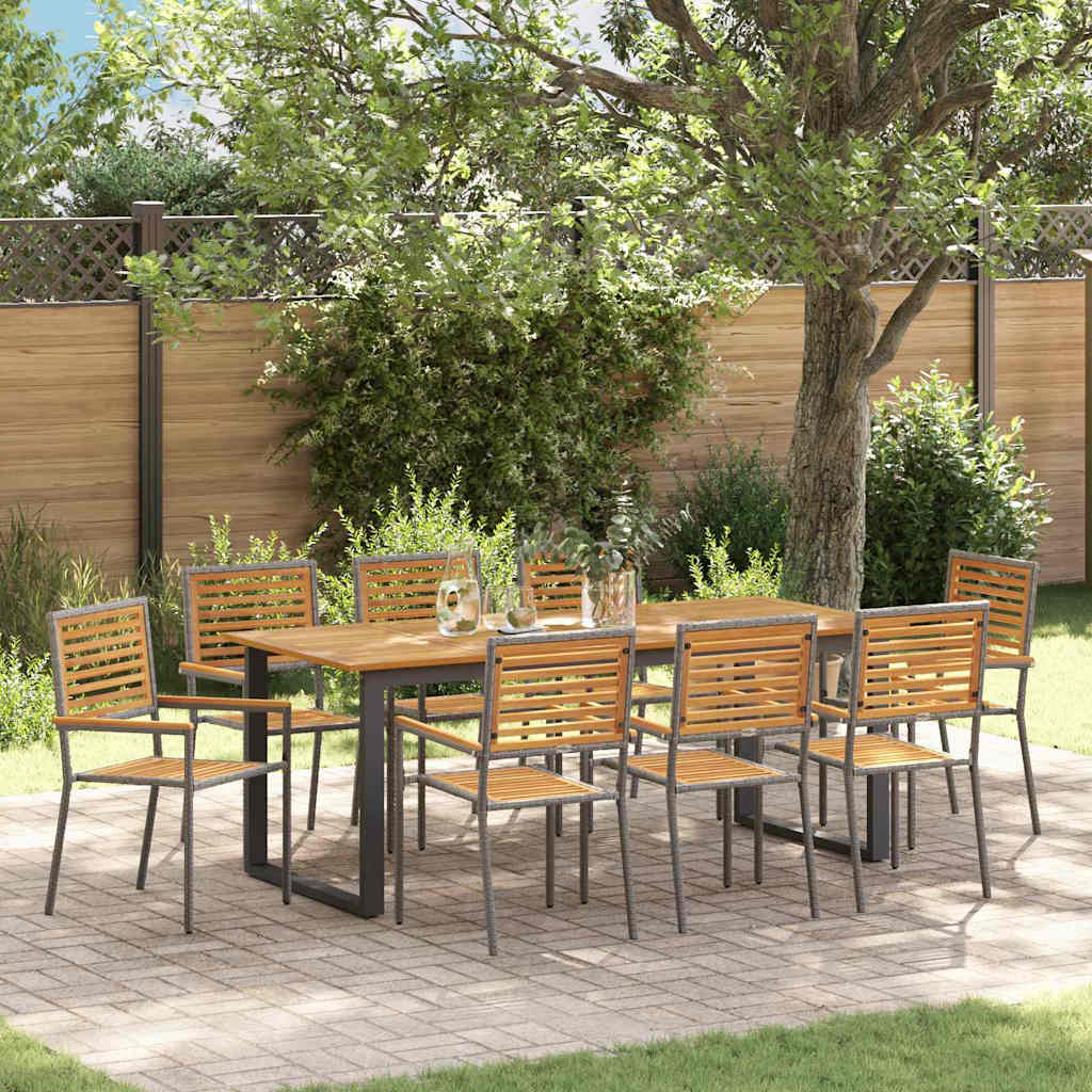 Garden Dining Set 9 Pcs Grey Solid Acacia Wood