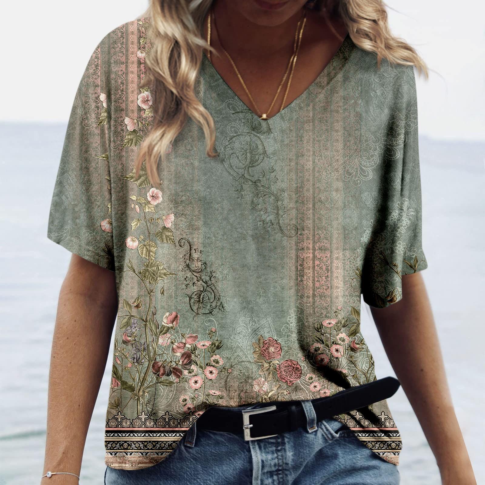 

Женская модная повседневная футболка с v-образным вырезом и короткими рукавами с принтом S