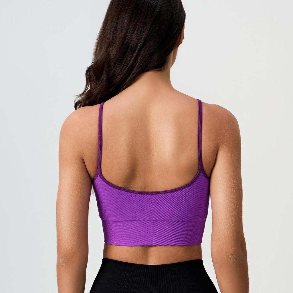 Women's Colorblock Seamless Knit Retro Sports Tank with Chest Pads and Spaghetti Straps