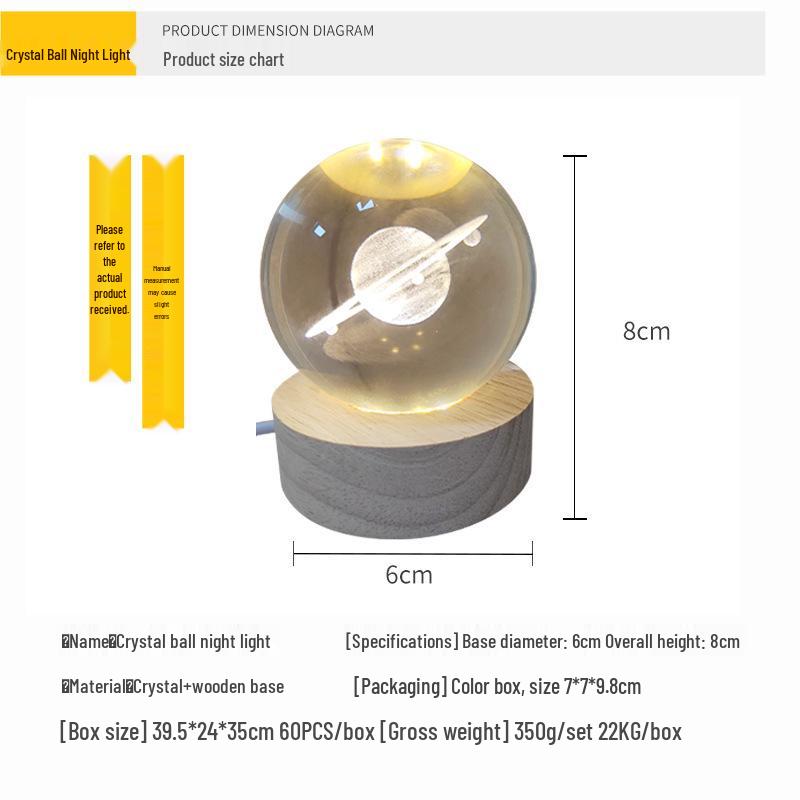 Creative 3D Crystal Ball Night Light: Desktop Ornament & Holiday Gift