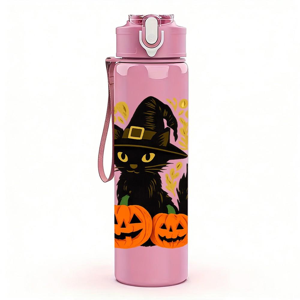 1PC Witch Pumpkin Halloween 750ml Color Plastic Sports Water Bottle Leakproof Flip Straw Lid Suitable for Sports Office Home Use