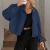 Women's Fashionable Solid Color Long Sleeved High Neck Zipper Hem Drawstring Pocket Loose Baseball Jacket