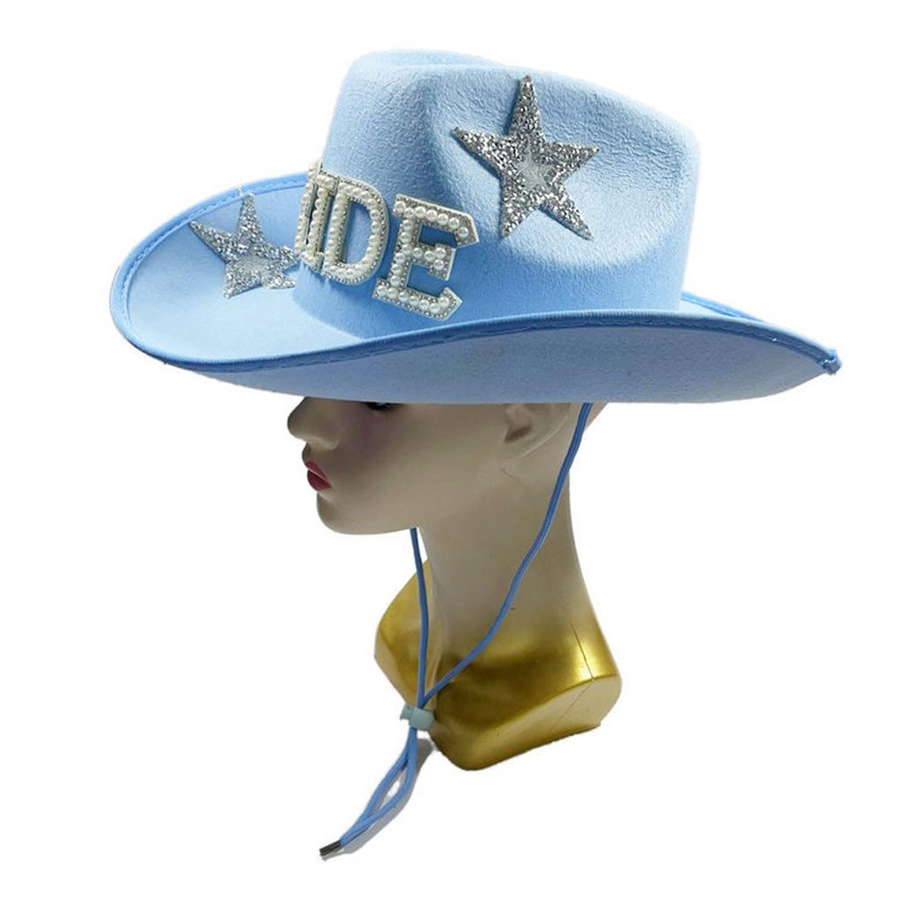 Jeweled Crystal Cowboy Hats Bride Blue Panama Hat for Bachelorette Party Cowboy Hats for Club Stage Shows