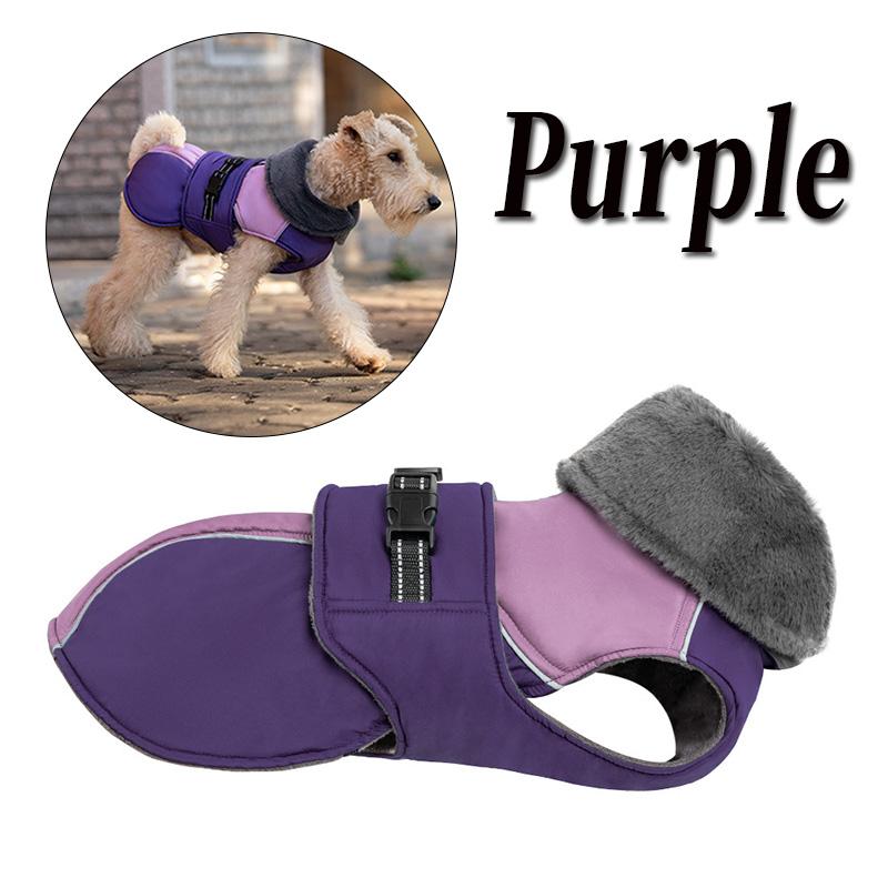 

Dog Winter Jacket Small Medium Dogs High Fur Collar Dog Vest Coat Reflective Soft Padded Warm Dog Clothes Thicken Puppy Outfit S фіолетовий