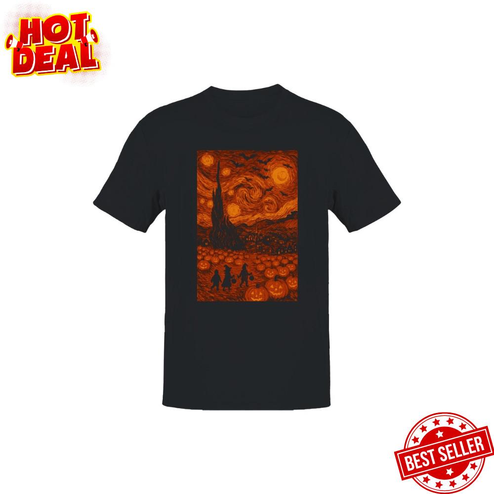 Starry Halloween Night T-Shirt Magic Sky Graphic Tee Men Women Spooky Top S-5XL Unisex T-Shirt XXXL