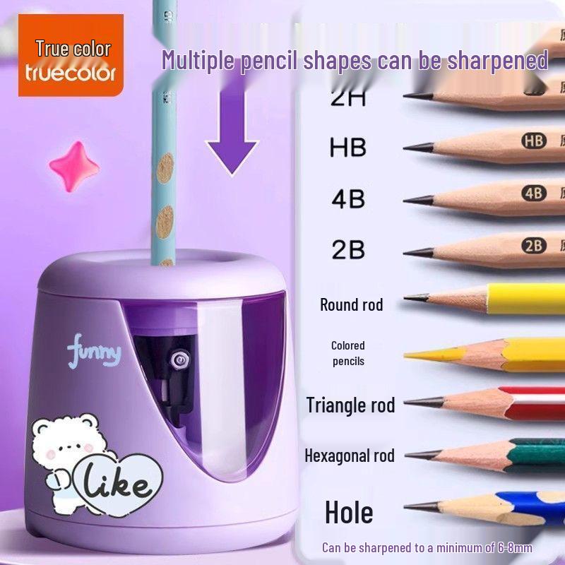 Rechargeable Automatic Electric Pencil Sharpener for Children in True Colors