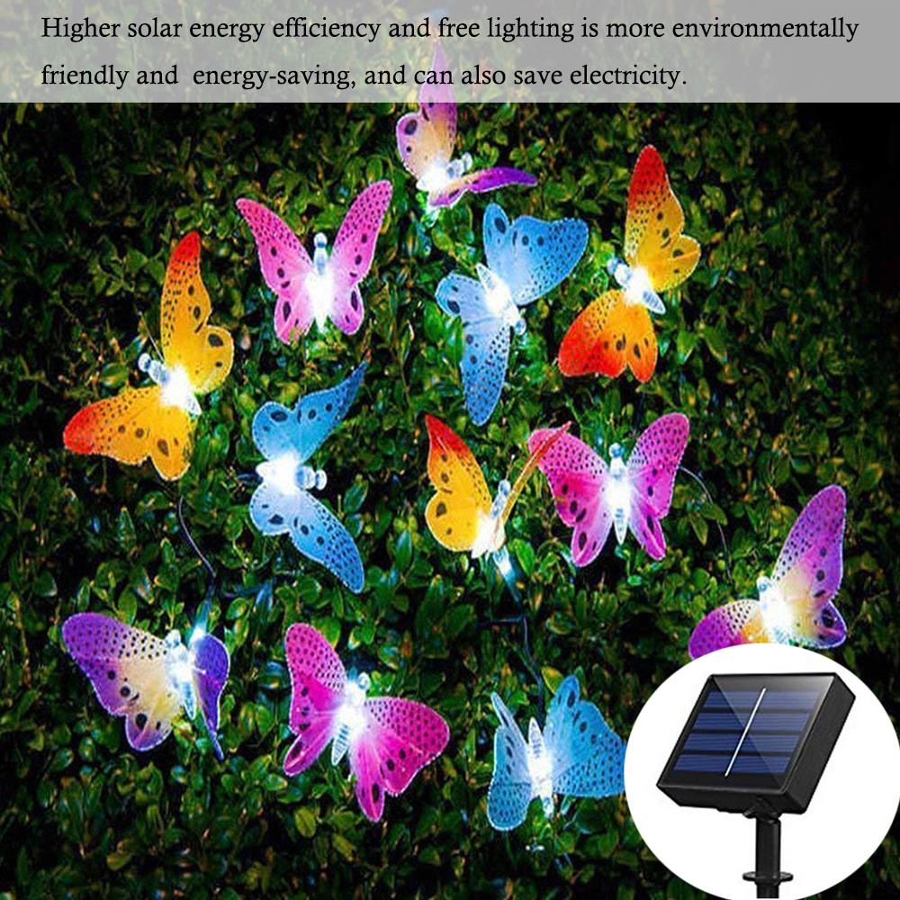 Solar String Lights 12 LED Color Butterfly Fairy Lights Waterproof 2 Modes Holiday Lights Outdoor Garden Yard Party Decoration