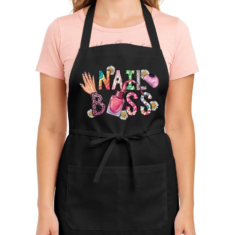 Funny Nail Apron for Nail Tech Women,Nails Boss,Adjustable Manicurist Aprons with 2 Pockets,Cosmetology Supplies,Cute Hairstylist Manicurist Makeup