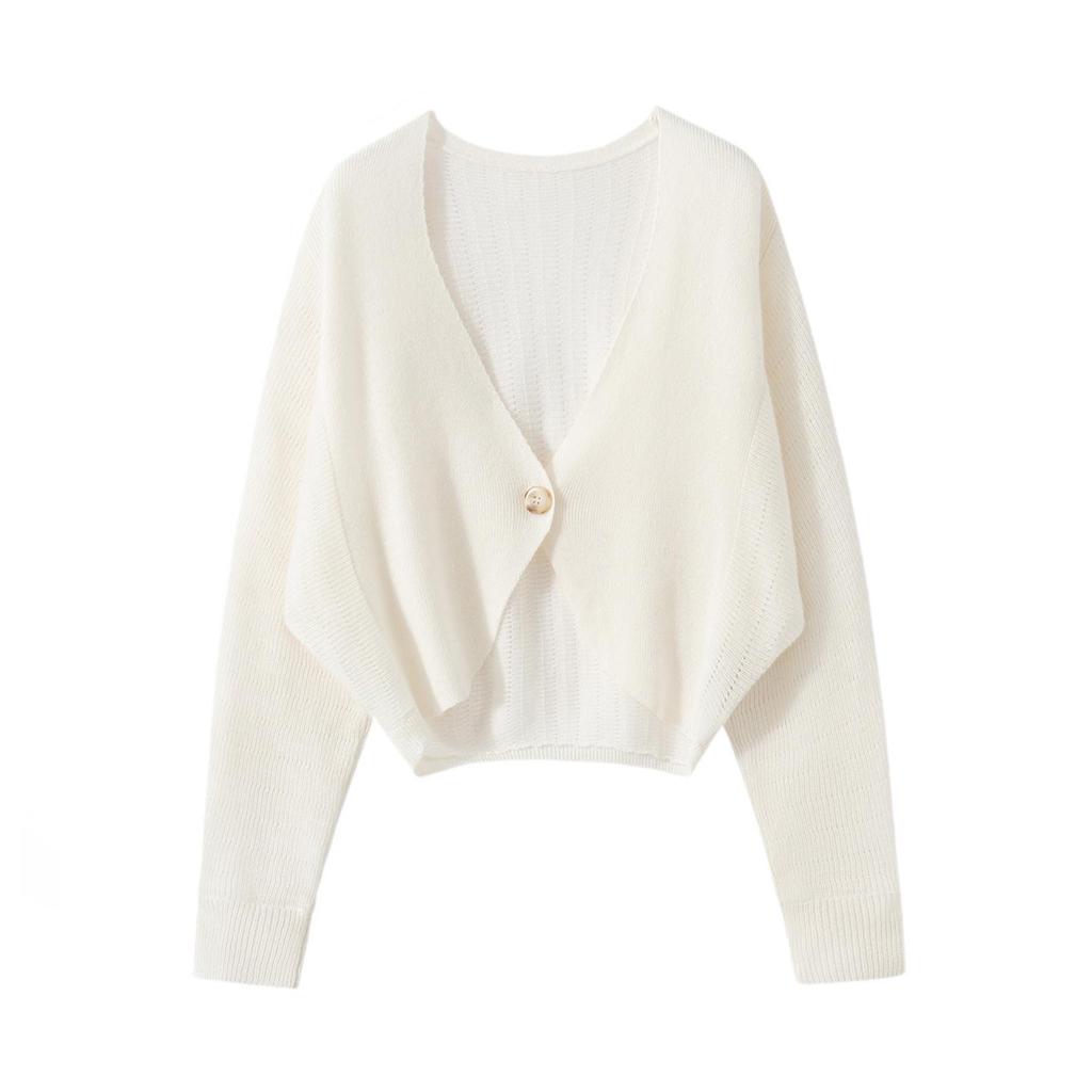 Fashionable Summer V-Neck Knit Cropped Cardigan with Sun Protection