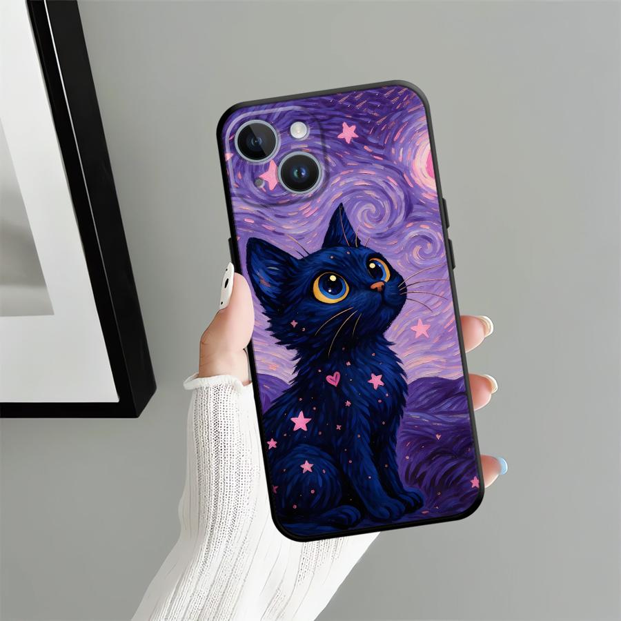 Case for Apple iPhone 17 Pro Max Air 11 15 Pro 7 8 16 12 XR XS MAX 13 14 Funda Phone Cover Rotating Starry Sky Cat