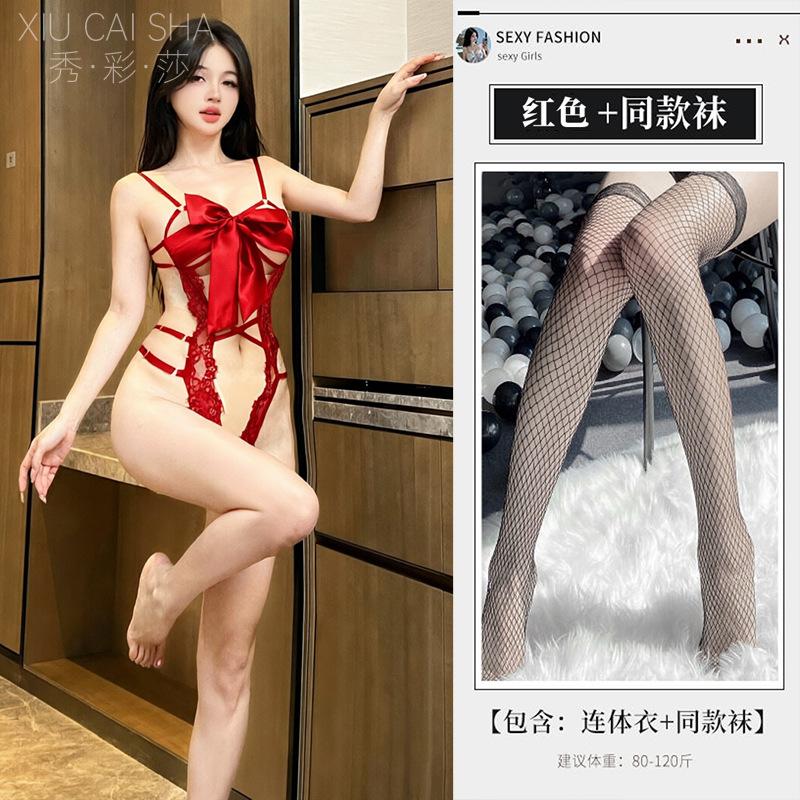 Sexy Underwear Lace Strap Bow Sexy Japanese Suspender Hollowed Out Pure Desire Strap Bundled Uniform Onesie