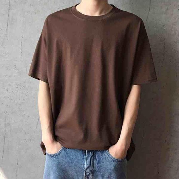 Pánské letní volné tričko s krátkým rukávem ve stylu Hongkongu, jednobarevné, s pěticípým rukávem, černé a bílé, bílé, se středně dlouhým rukávem, trendy